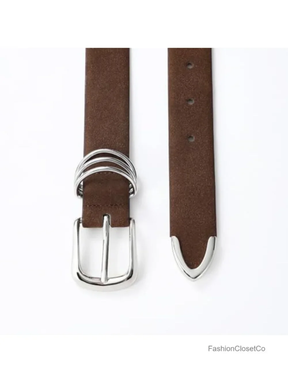 Women's Suede Leather Belt with Metal Buckle - Retro Vintage Waist Accessory